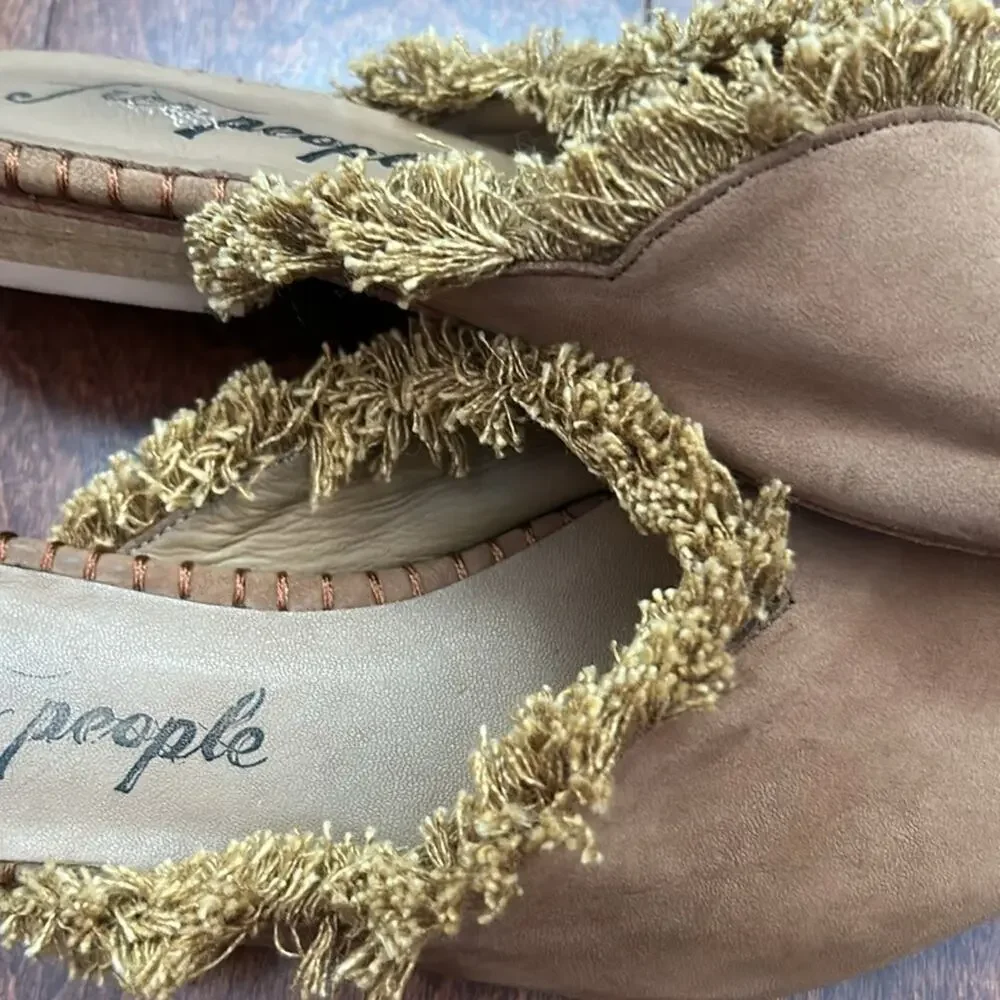 Free People Newport Fringed Mules, Tan Suede, Size 37